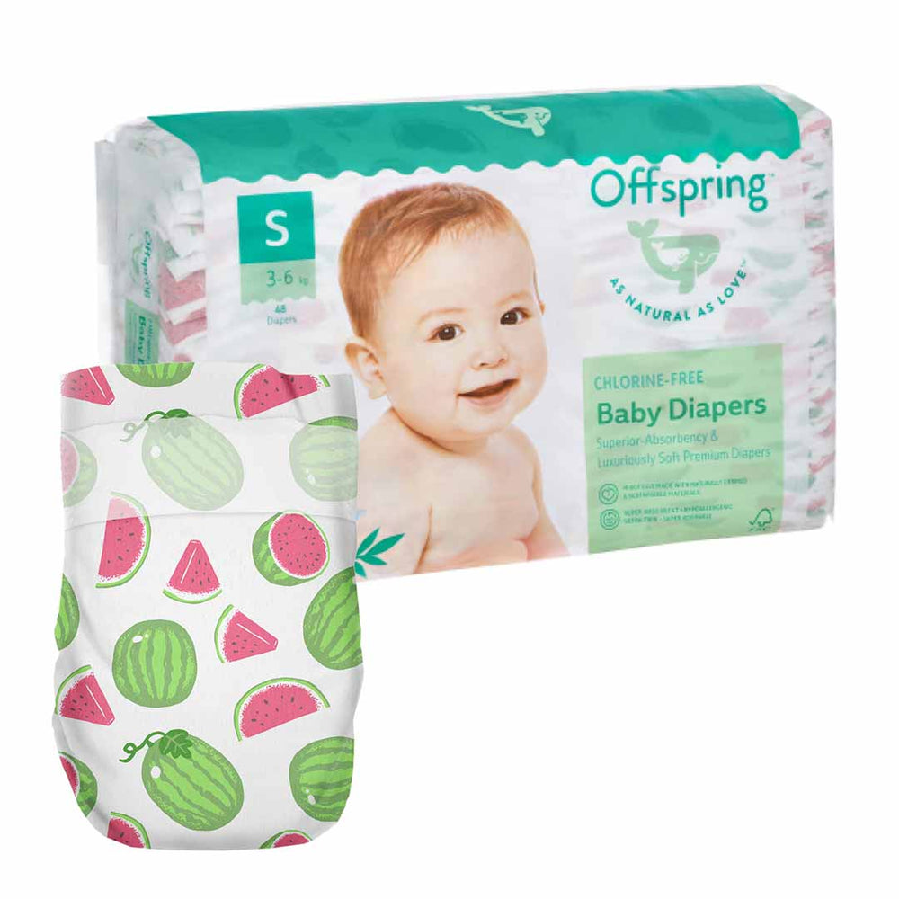 Offspring подгузники S (3-6 кг), 48 шт, принт «Арбузы»