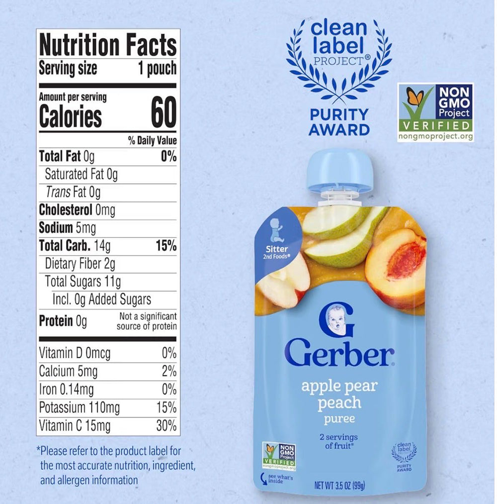 Детское пюре Gerber в мягкой упаковке 100 г, 4 вкуса, с 6 месяцев