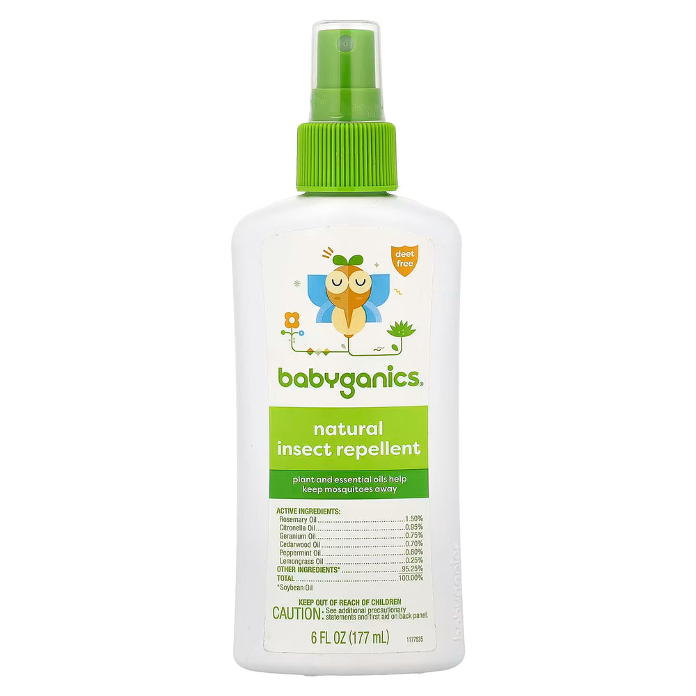 Babyganics hasharotlarga qarshi sprey 177 ml, tabiiy, DEETsiz, bolalar uchun