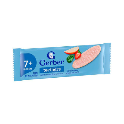 Вафли Gerber Teethers клубника-яблоко-шпинат, 1 пакетик (2 шт), 7+ мес