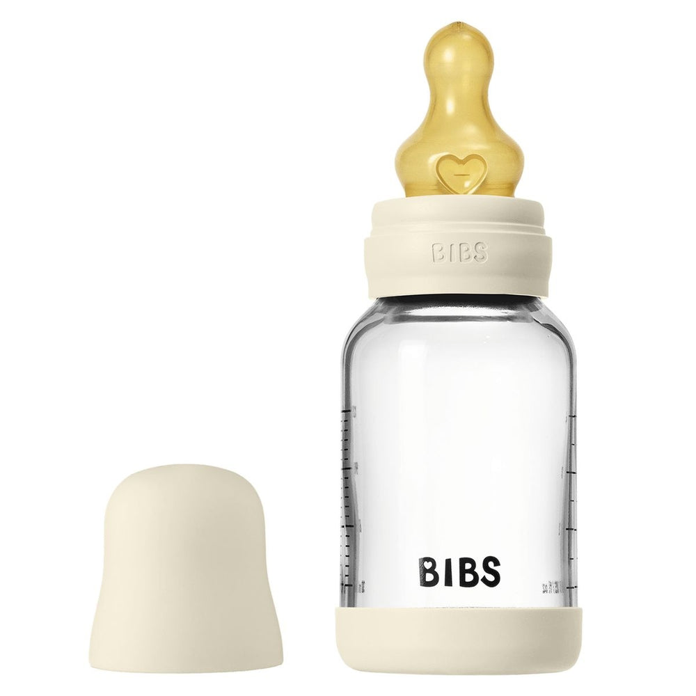 Стеклянная бутылочка BIBS с латексной соской, 120 мл, цвета Ivory