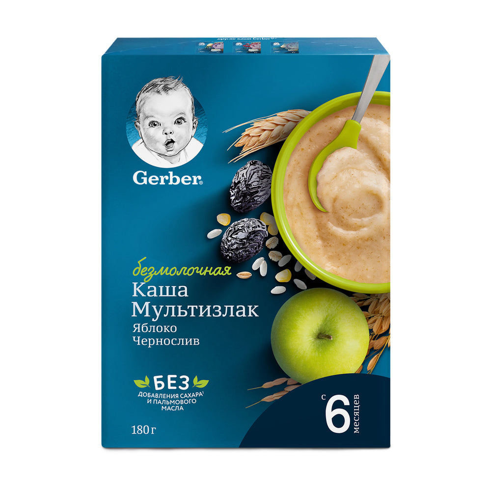 Каша Gerber многозлаковая яблоко-чернослив, с 6 месяцев, 180 г