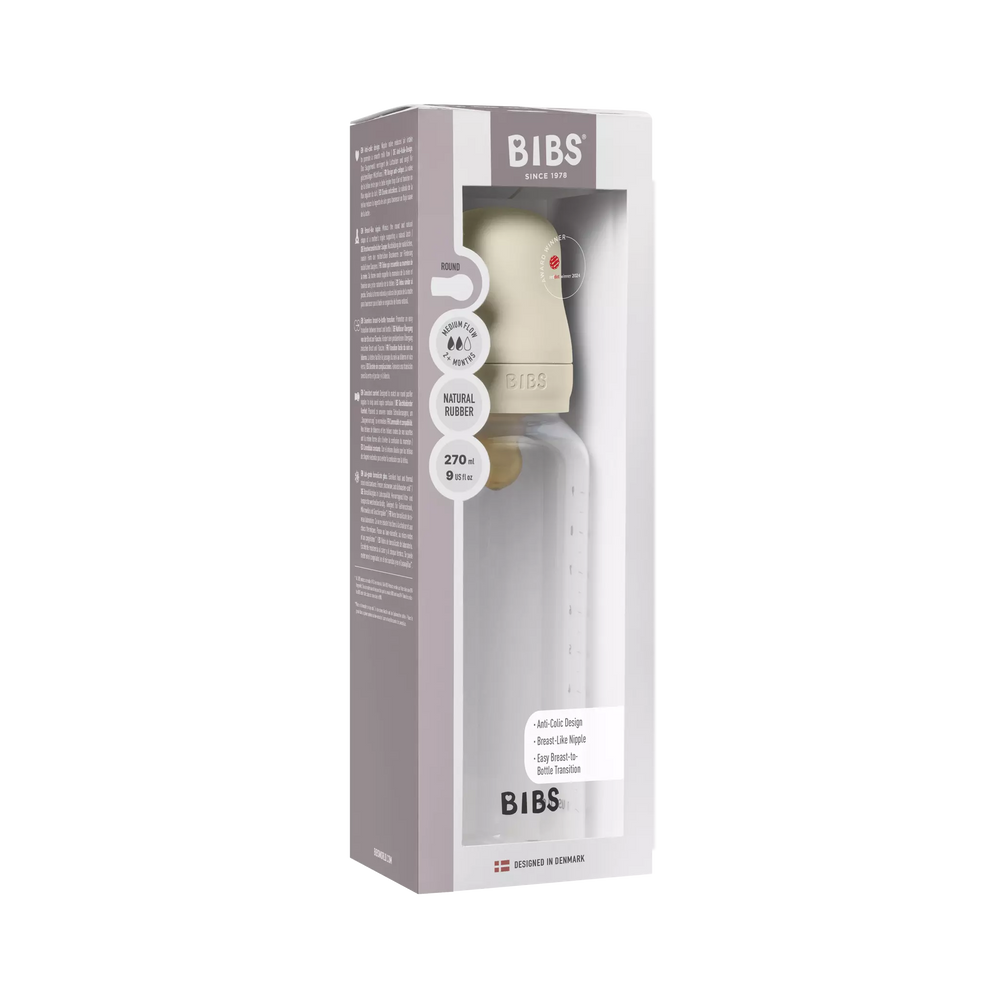 BIBS dumaloq lateks butilkasi, 270 ml, o'rta oqimli, Ivory