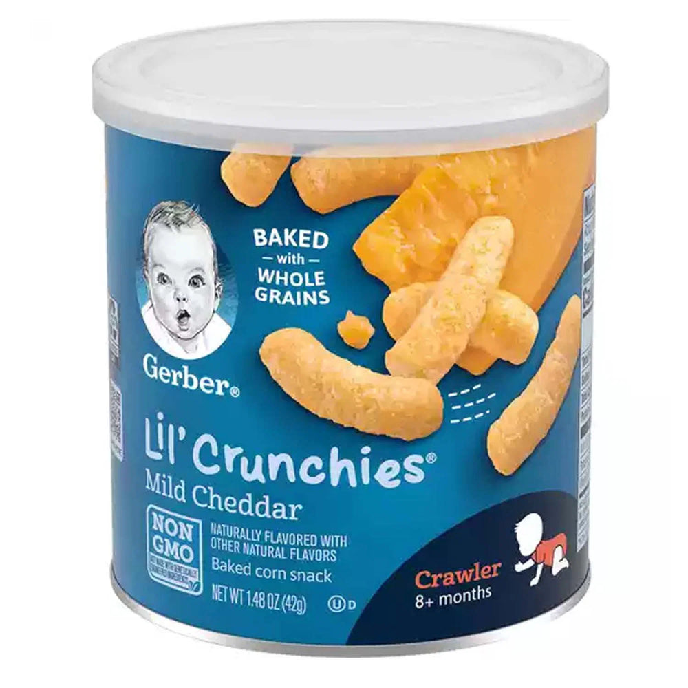 Bolalar sneklari Gerber Lil' Crunchies Mild Cheddar o'z-o'zini ovqatlantirish uchun, 8+ oy, 42 g