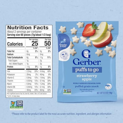 Детские снеки Gerber Puffs клубнично-яблочные воздушные, 42 г, от 8 мес