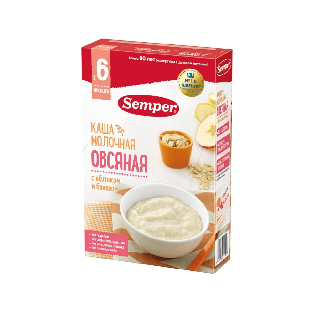 Semper sutli suli bo'tqasi, olma, banan, 6 oylikdan, 180 gr