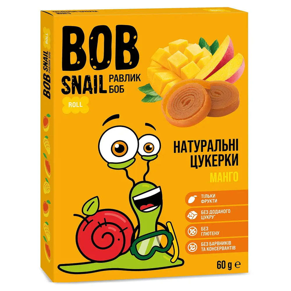 Mevasimon pastila BOB SNAIL Mango, shakarsiz, 60 g