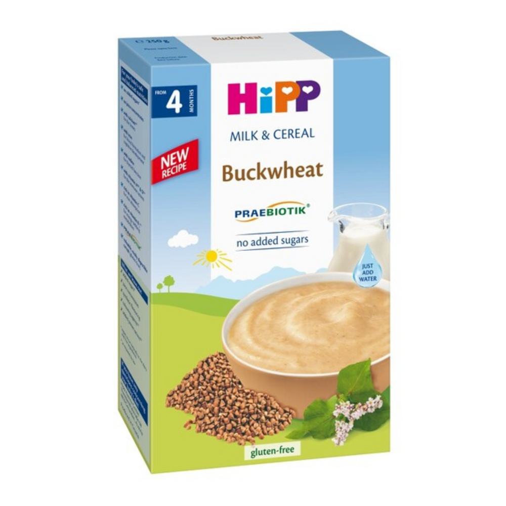 HiPP sutli bo'tqasi qo'shimcha ovqat uchun, 8 ta'm, 250 va 190 g
