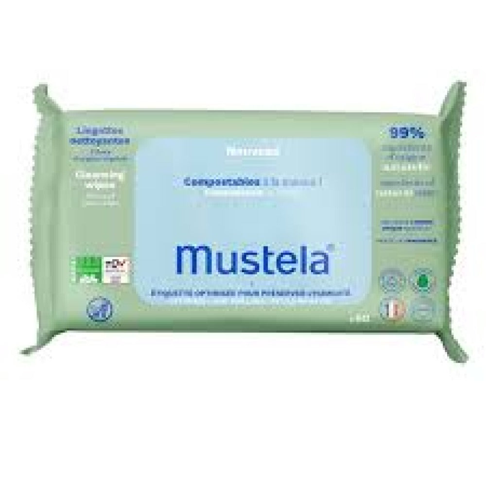 Mustela kompostlanadigan tozalovchi salfetkalar, 99% tabiiy ingredientlar, 60 dona