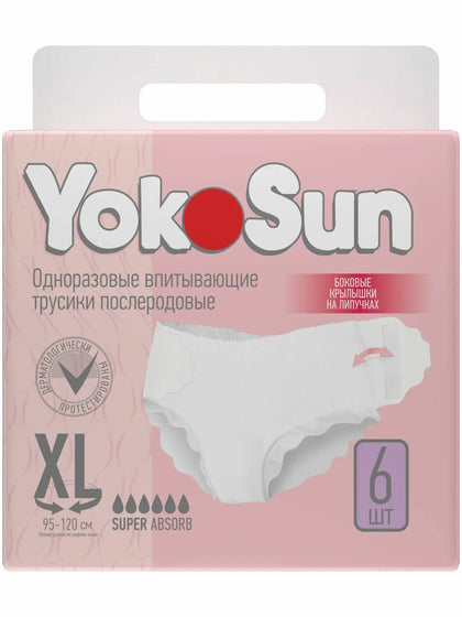 YokoSun tug'ruqdan keyingi bir martalik trusik XL, 6 dona