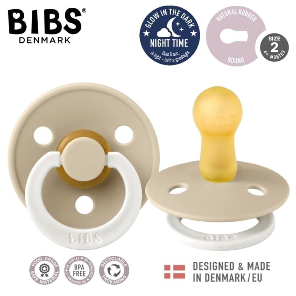 So'rg'ich BIBS Colour lateksli dumaloq Vanilla GLOW, 2-o'lcham (6-18 oy)