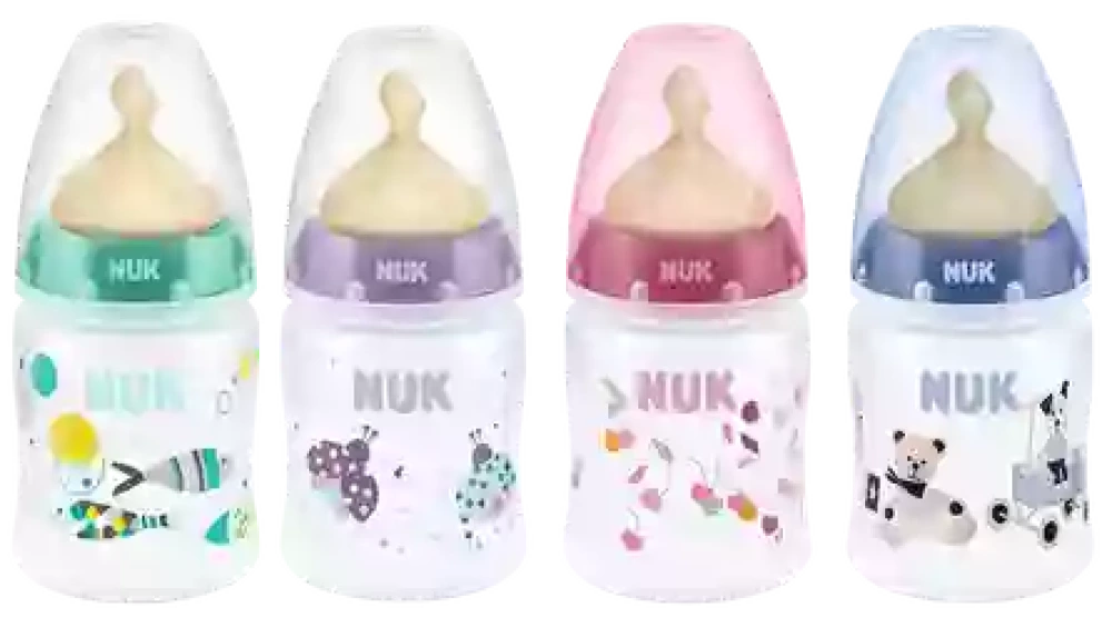 NUK shisha butilkasi 120 ml, lateks so'rg'ich bilan