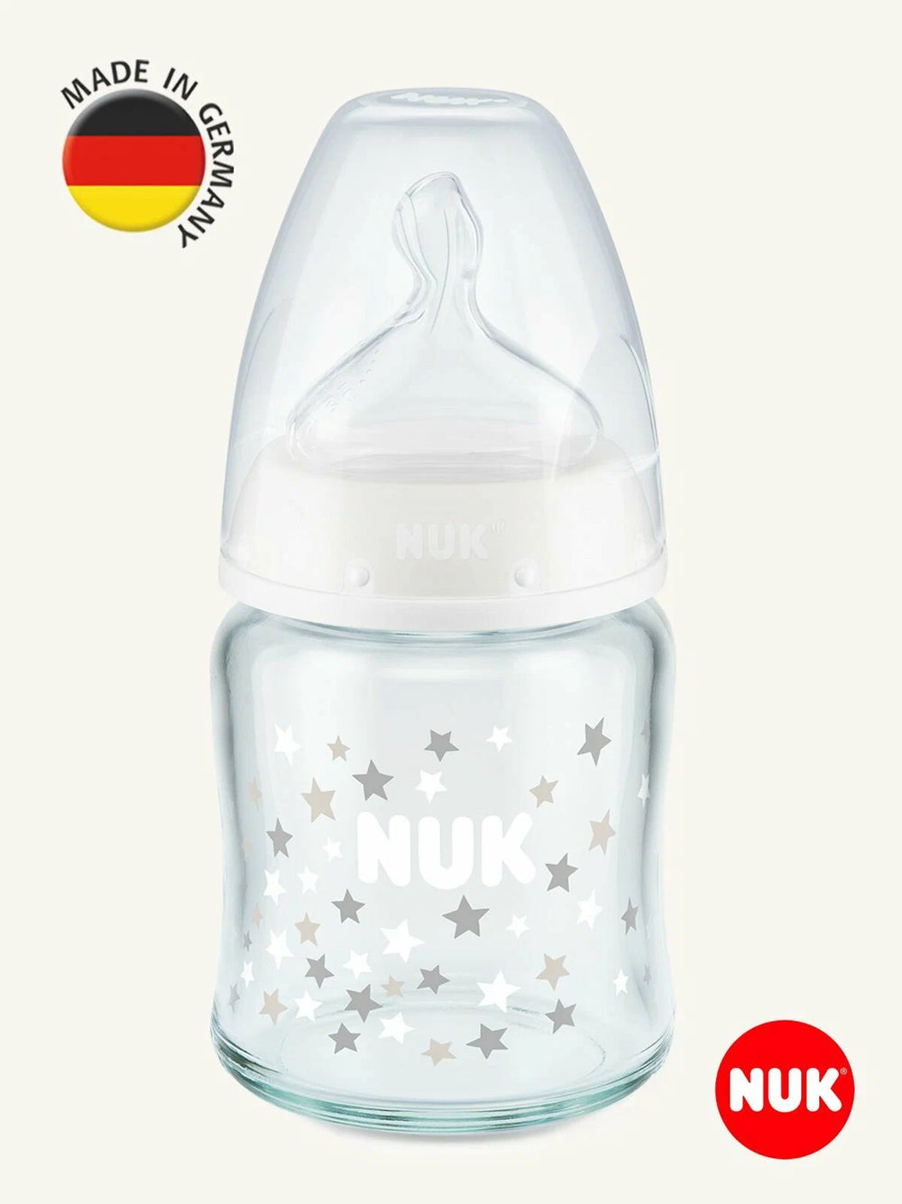 NUK shisha butilkasi 120 ml, silikon so'rg'ich bilan
