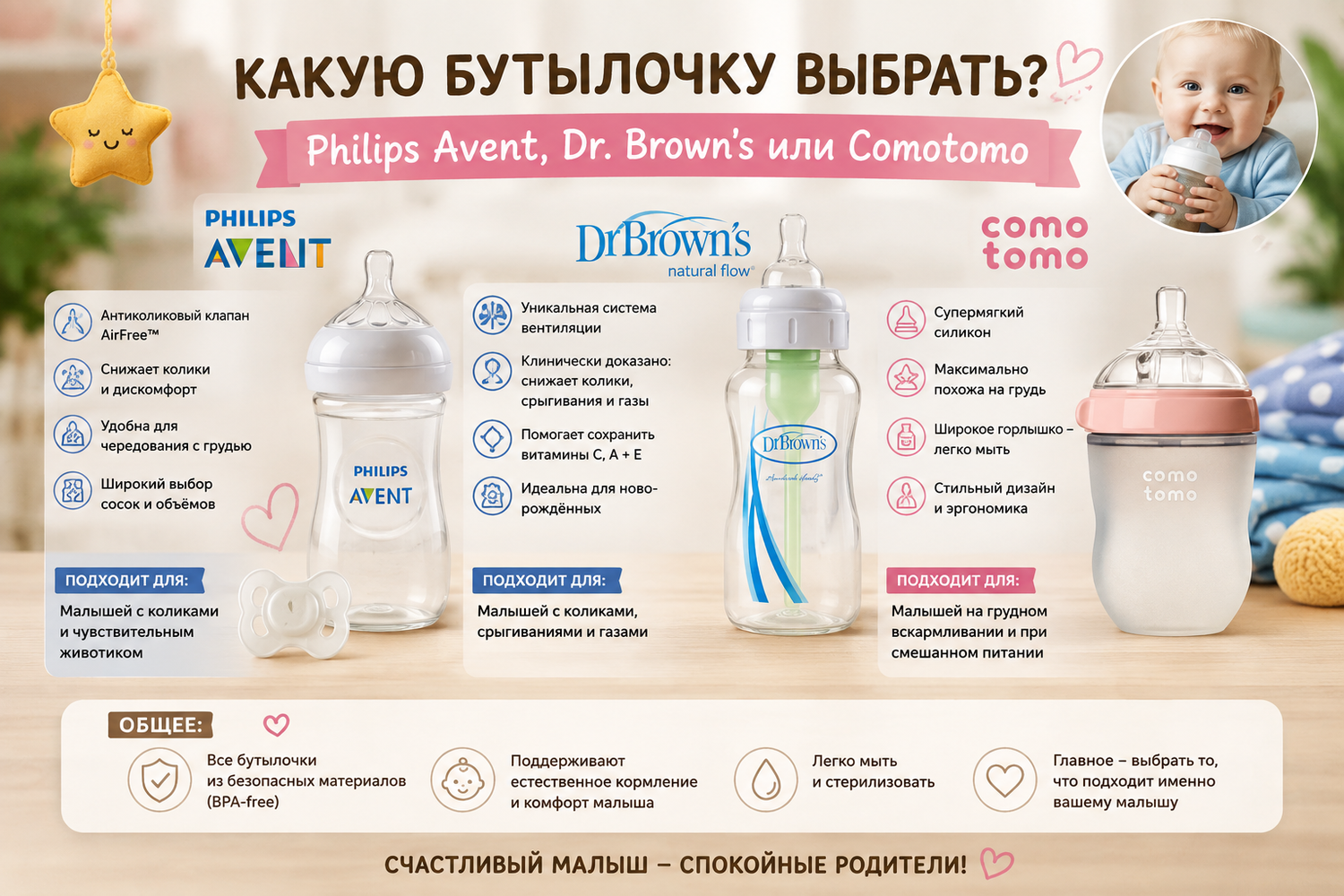 Какую бутылочку выбрать: Philips Avent, Dr. Brown's или Comotomo