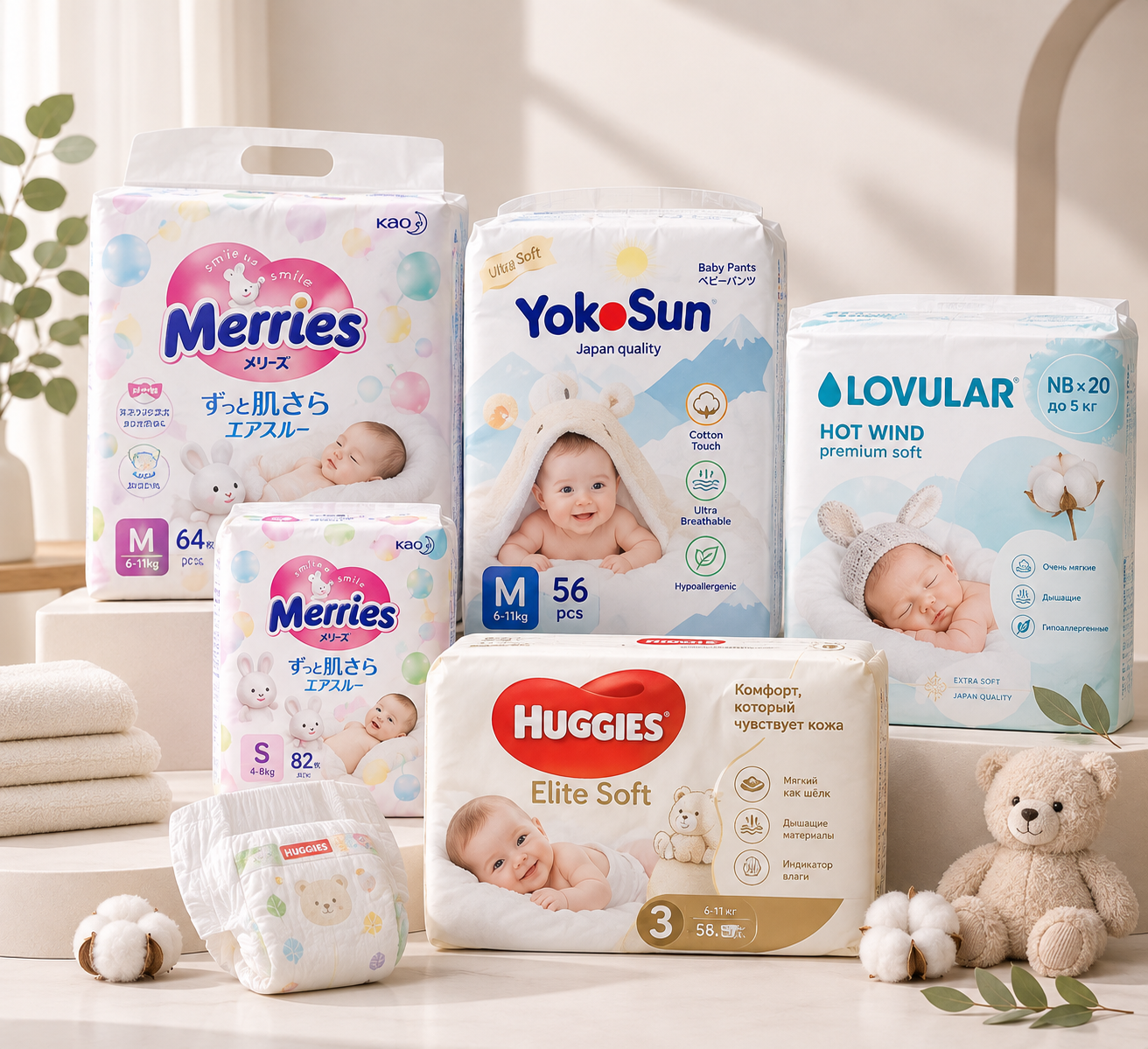 Какие подгузники лучше: YokoSun, Lovular, Huggies или Merries — сравнение