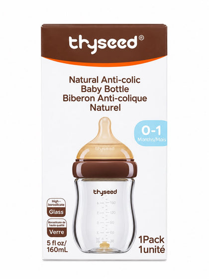 Бутылочка стеклянная Thyseed Natural Anti-colic, 160 и 240 мл, 0–6 мес