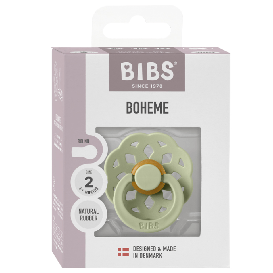 Пустышка BIBS Boheme латексная, размер 2, 6–18 мес, в коробке, Sage