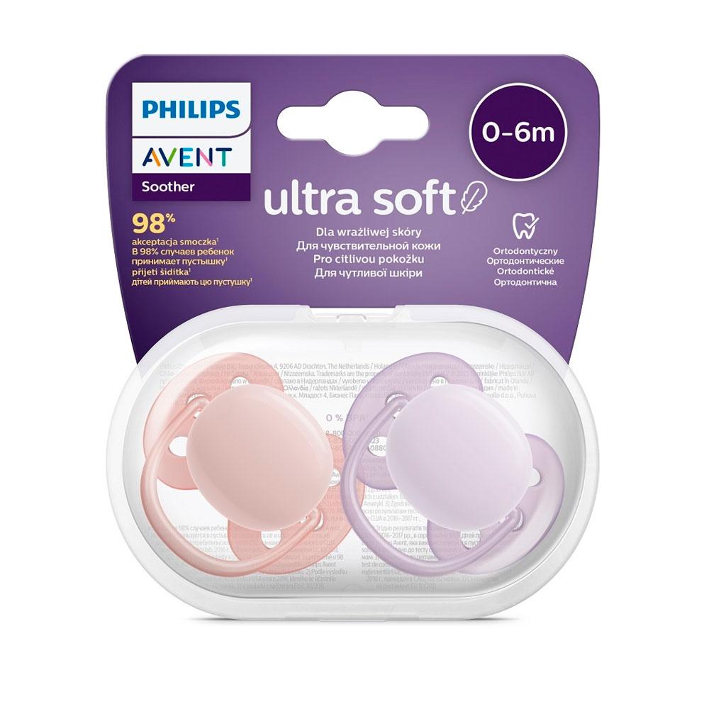 Пустышка Philips Avent Ultra Soft силиконовая для девочек 0-6 месяцев 2 шт