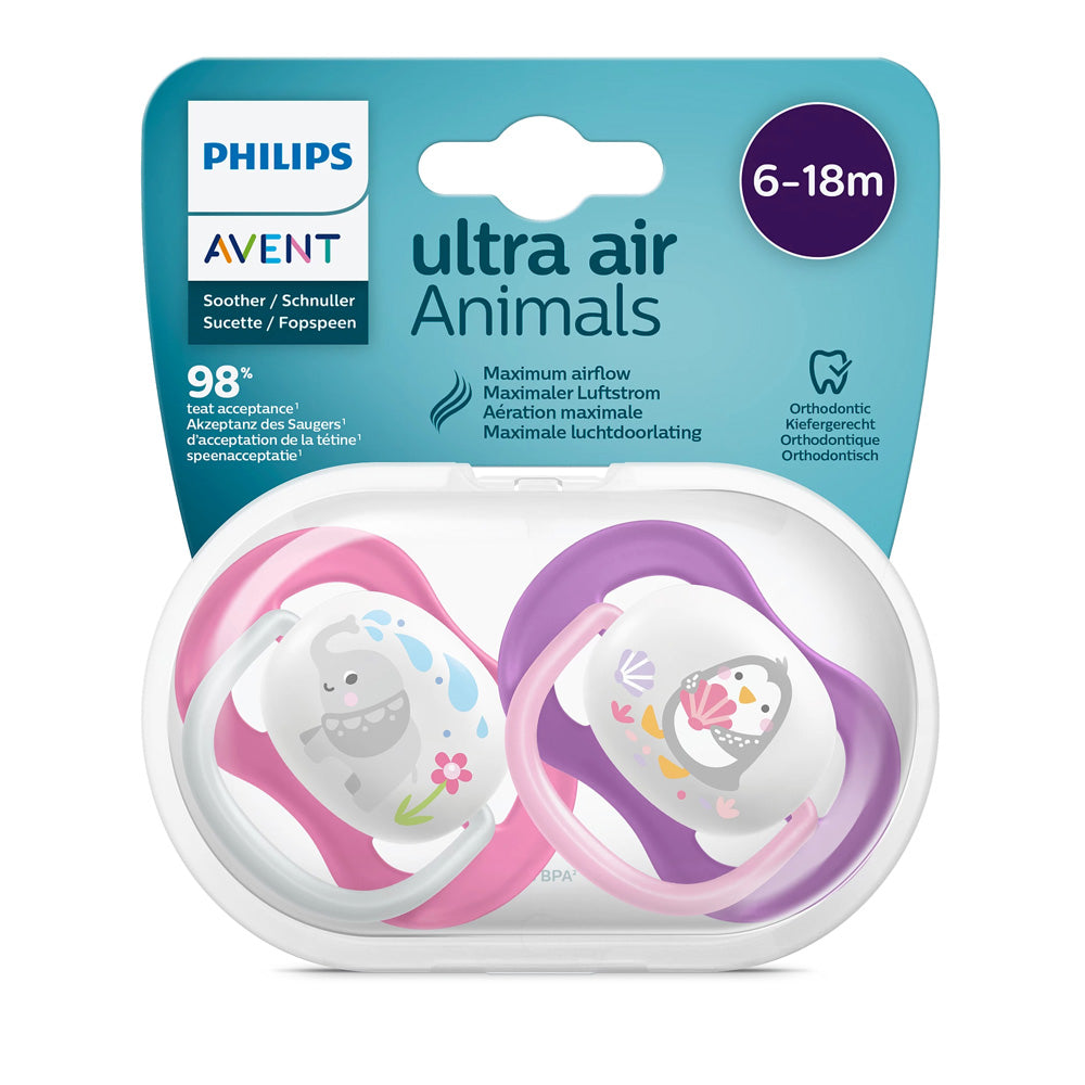 Philips Avent Ultra Air 6-18M+ emzik, Qiz fil/Pingvin 2 dona