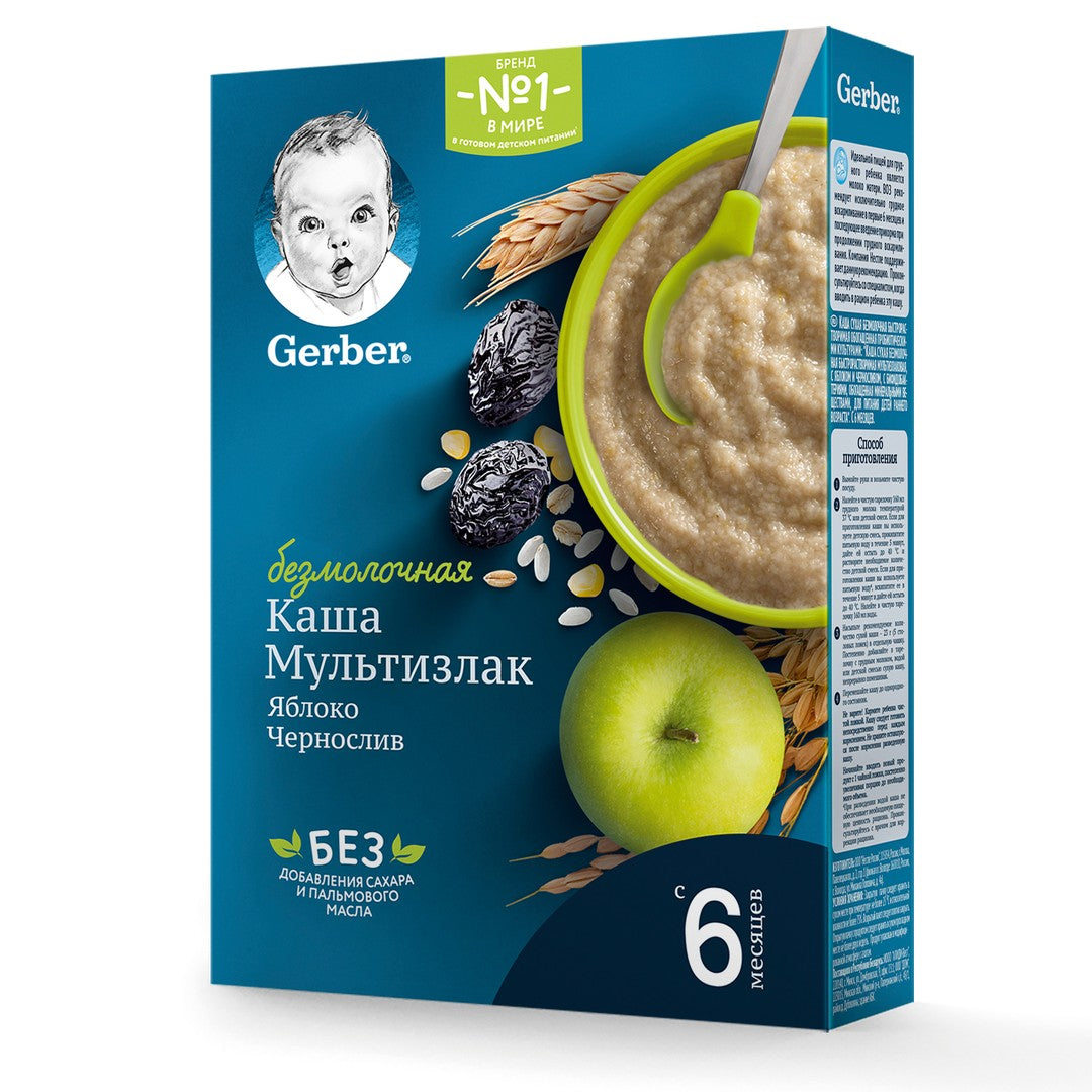 Каша Gerber многозлаковая яблоко-чернослив, с 6 месяцев, 180 г