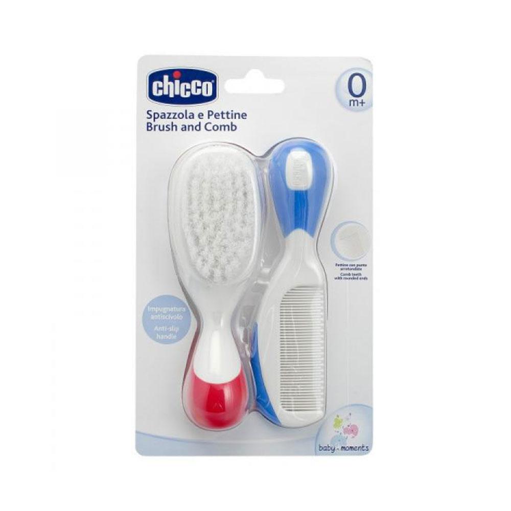 Chicco расческа и щетка нейлоновые для новорожденных 0+ месяцев