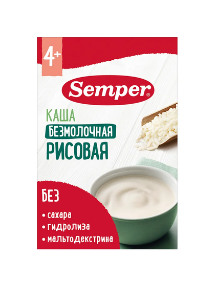 Semper sut mahsulotisiz guruch bo'tqasi, 4 oylikdan, 180 gr