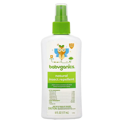 Babyganics hasharotlarga qarshi sprey 177 ml, tabiiy, DEETsiz, bolalar uchun