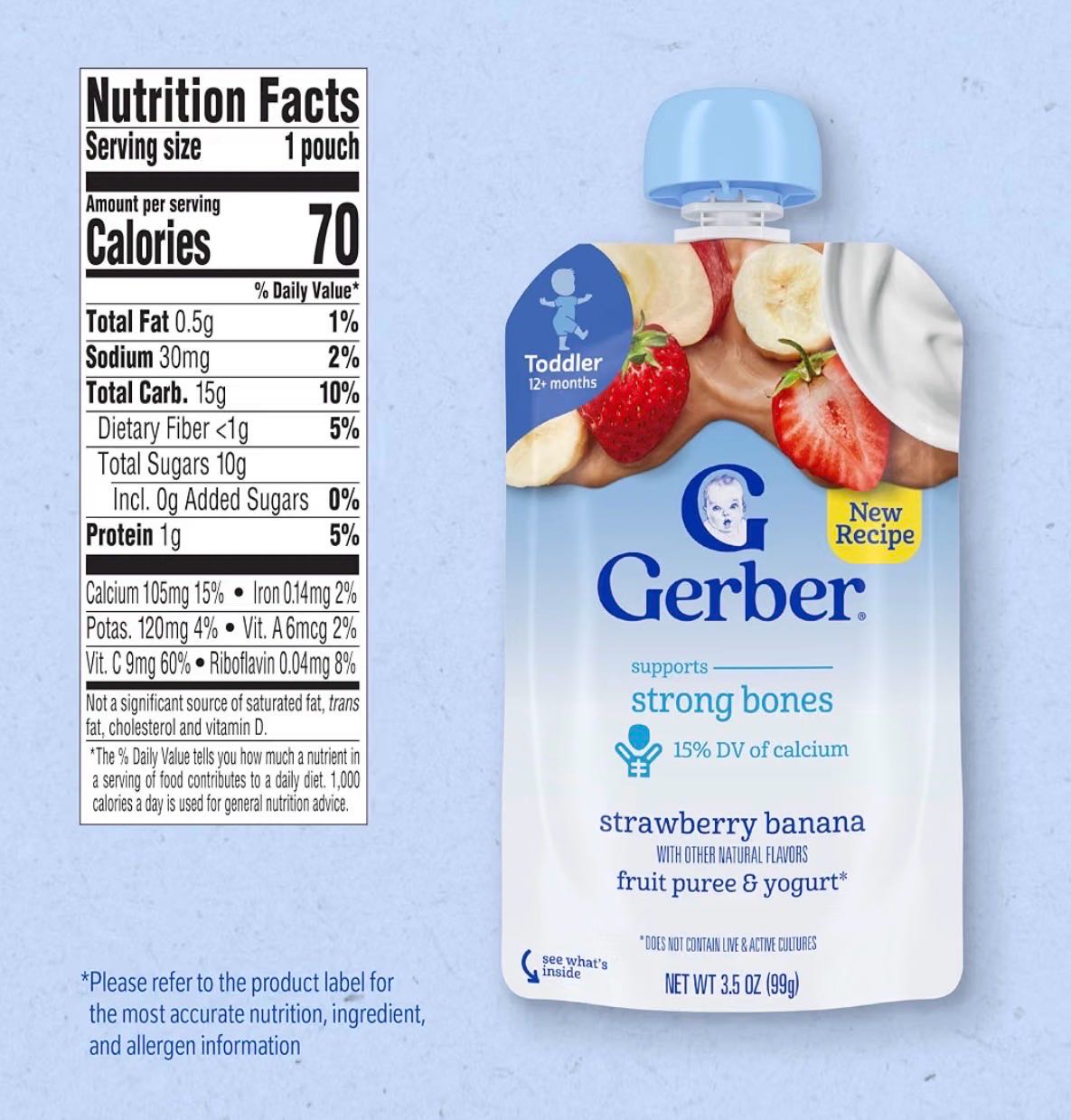 Gerber Йогурт пюре (6м+) со вкусом банана и клубники. 100гр