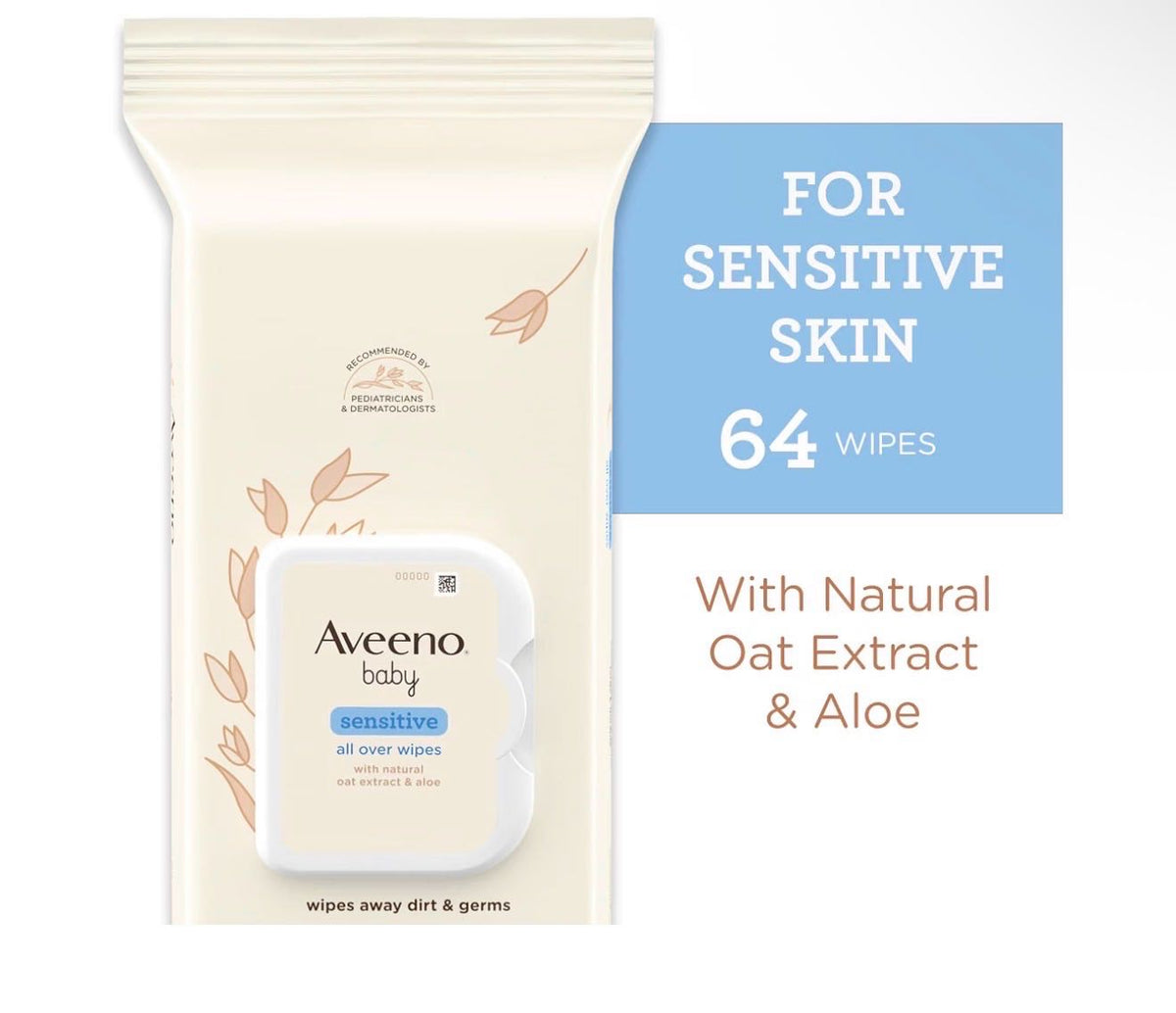 Aveeno Baby Sensitive влажные салфетки без отдушки, 64 шт