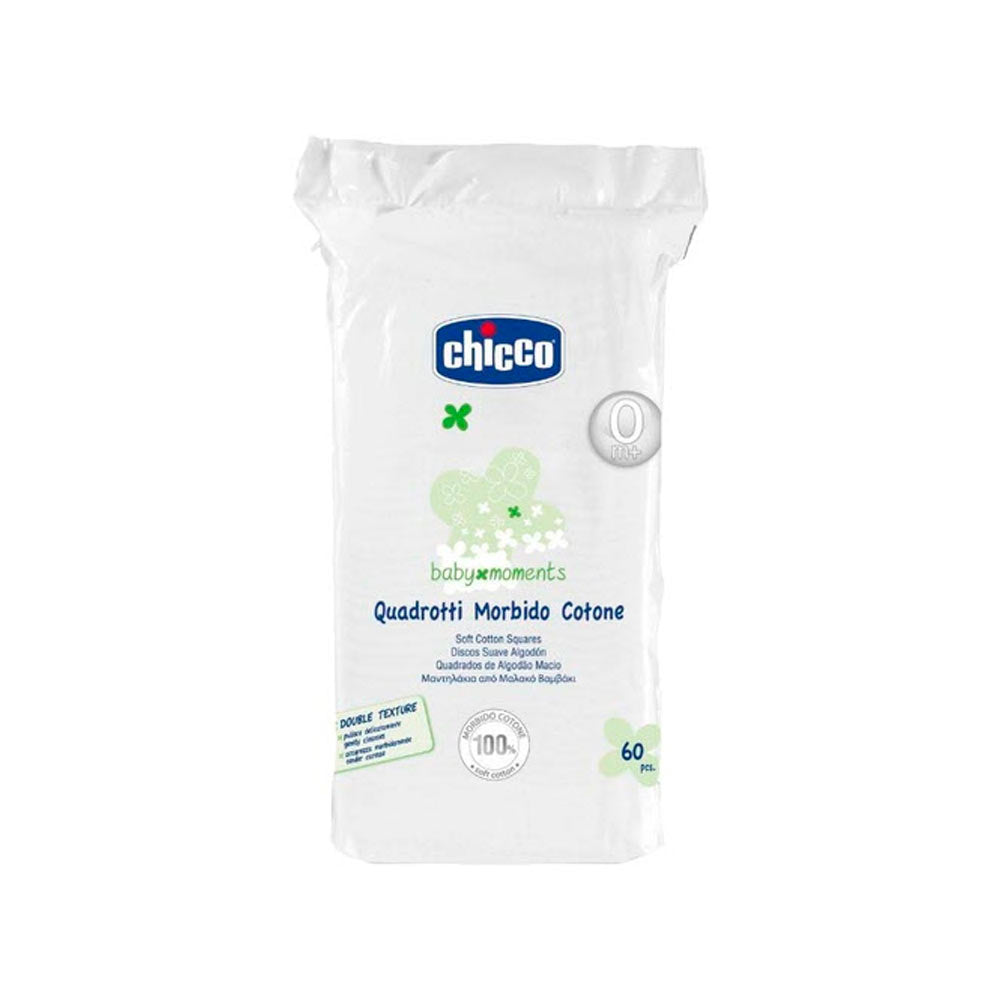 Chicco Baby Moments 100% paxta kvadratchalari 60 dona, 0 oydan