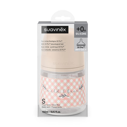 Suavinex SX Pro butilka 150 ml 0 oy+ pushti, sekin oqim