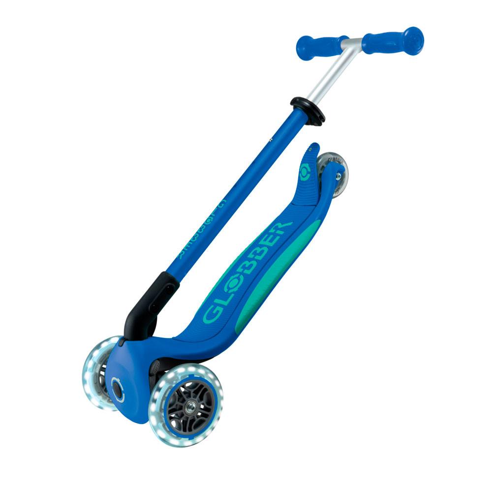 Самокат Globber Primo Foldable Plus Lights трёхколёсный складной Navy Blue