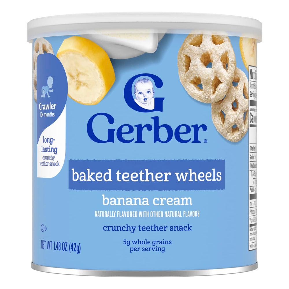 Prorezivateli Gerber Teether Wheels xrustiyli bananli krem bilan, 12+ oy