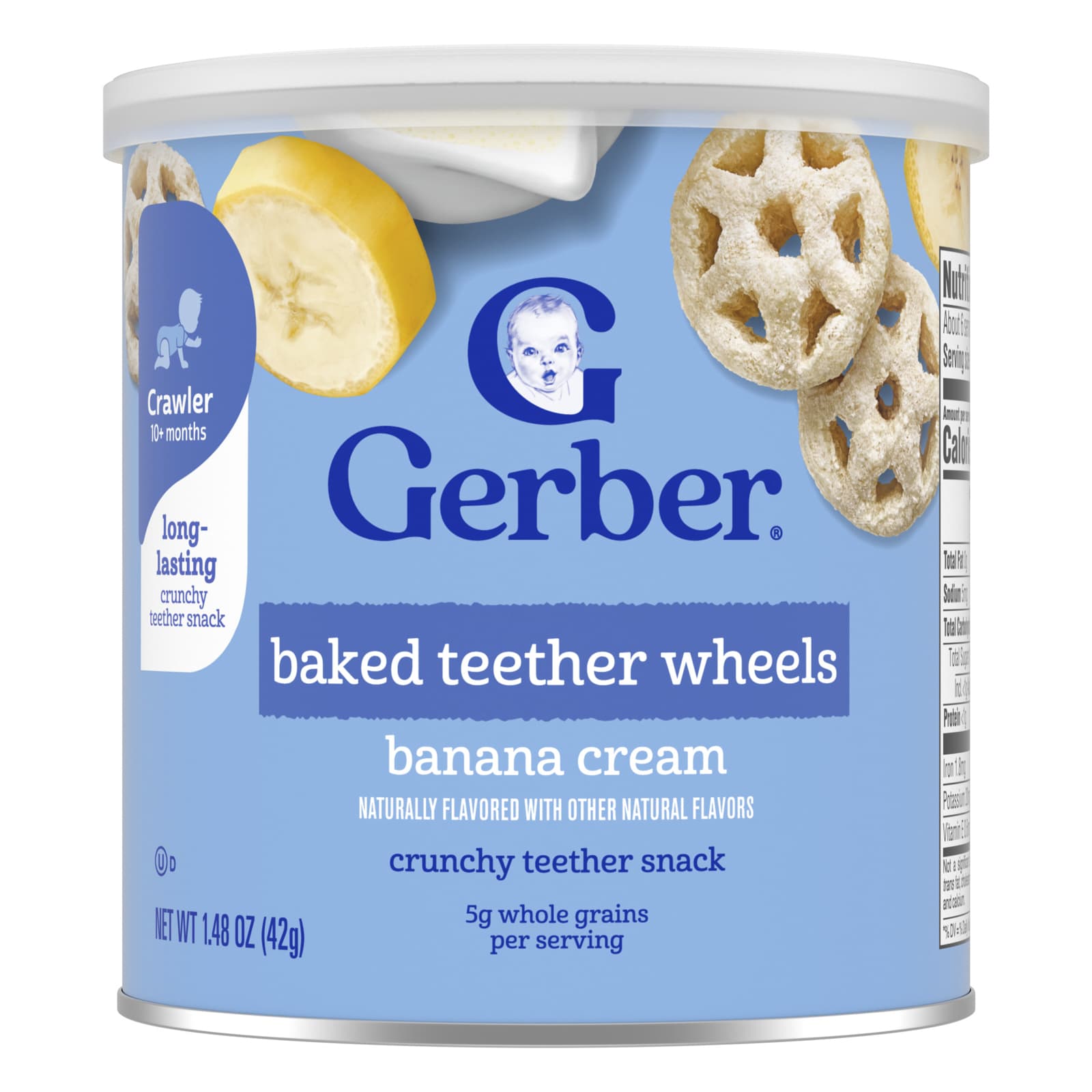 Prorezivateli Gerber Teether Wheels xrustiyli bananli krem bilan, 12+ oy