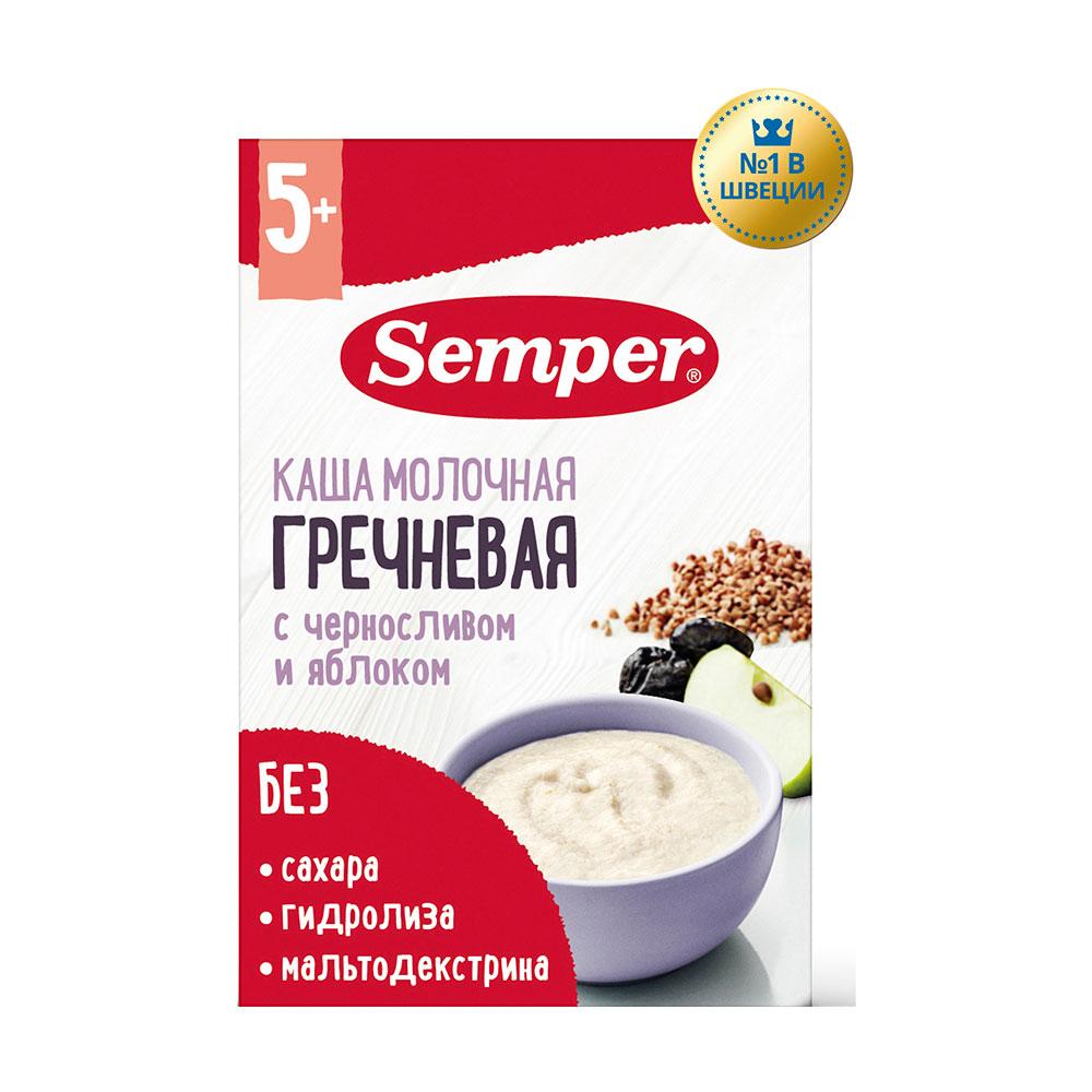 Semper sutli grechka bo'tqasi, qora olxo'ri, olma, 5 oylikdan, 180 gr