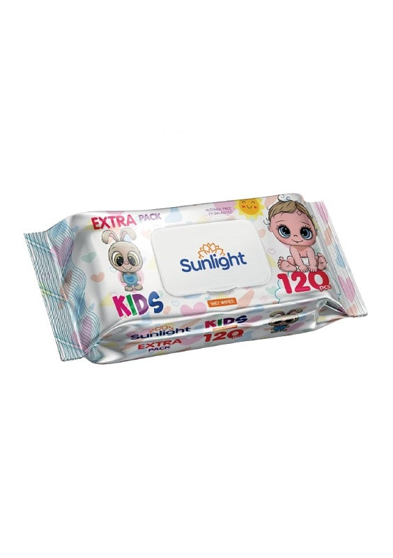 Детские влажные салфетки Sunlight 120 шт., гипоаллергенные, без спирта