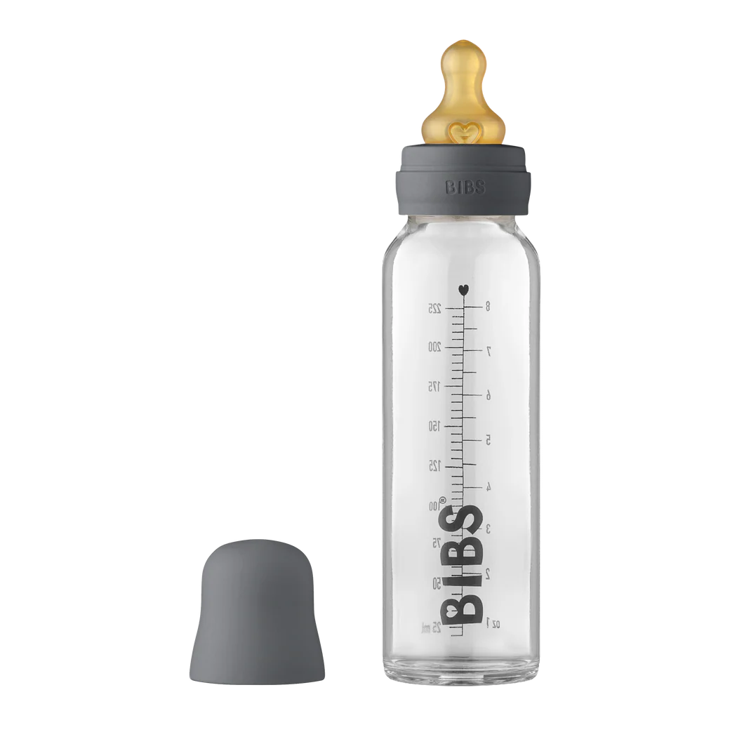 BIBS Бутылочка для кормления 225 мл стекло антиколиковая серая