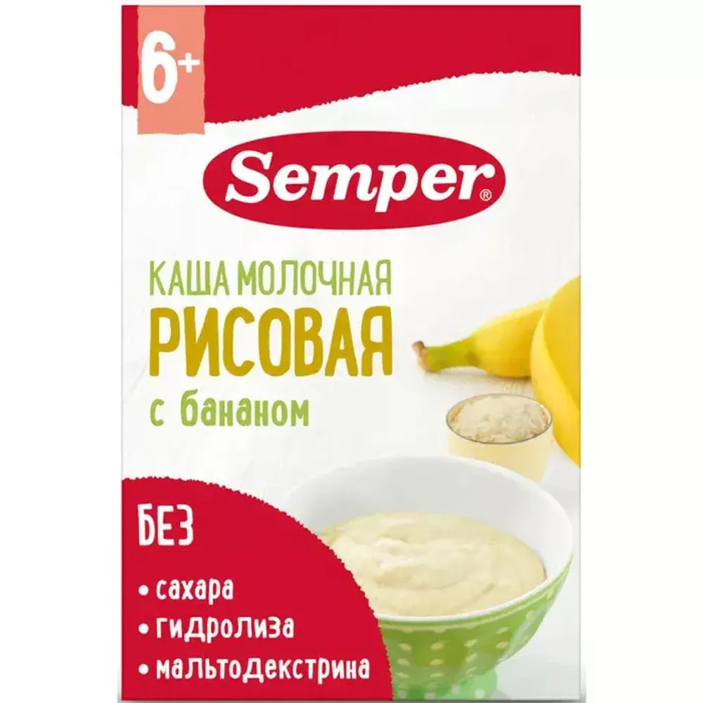 Каша Semper молочная рисовая банан 6м+ 180 гр