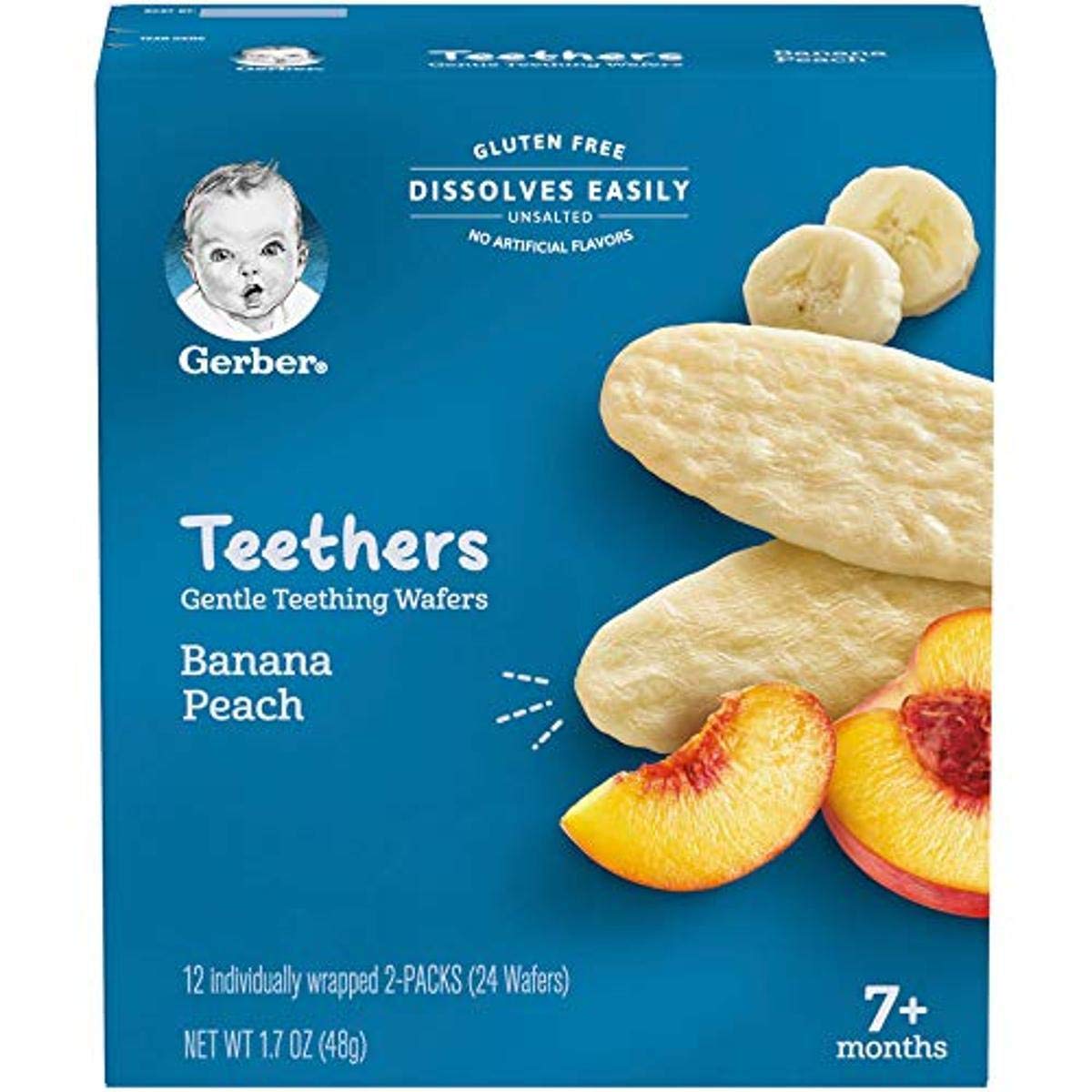 Gerber Teethers banan-shaftoli ta'mli tishlagich vafli, 7+ oy.