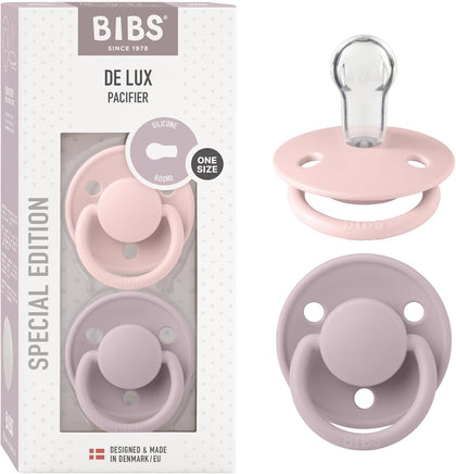 BIBS De Lux Universal nipellar 0–36 oy, lateks, Fossil Grey / Mov, 2 dona.