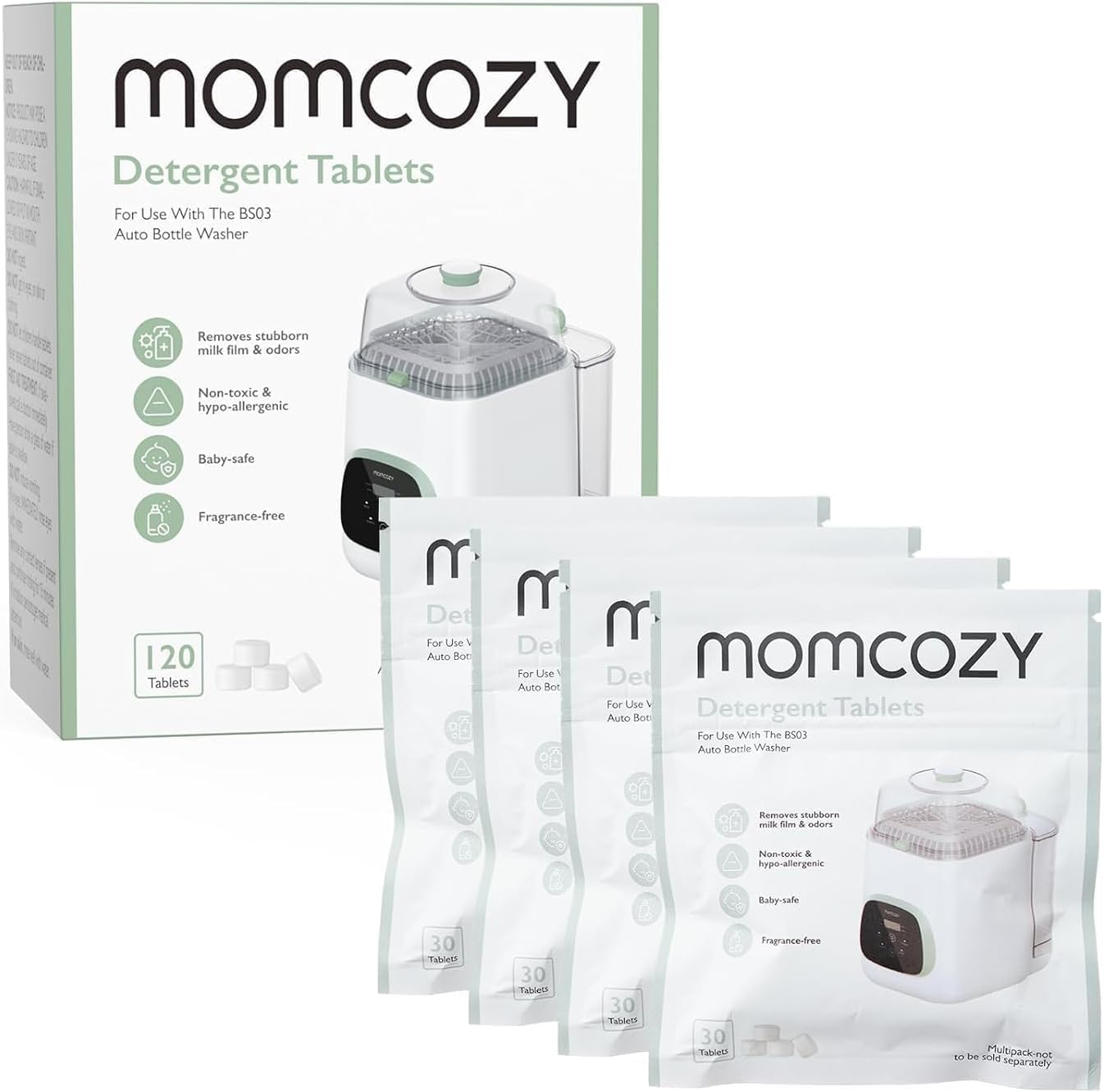 Momcozy butilka yuvish tabletkalari, 120 dona, KleanPal Pro uchun