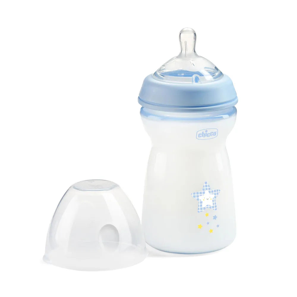 Chicco Natural Feeling butilkasi 330 ml, 6+ oylik bolalar uchun silikon so‘ska.