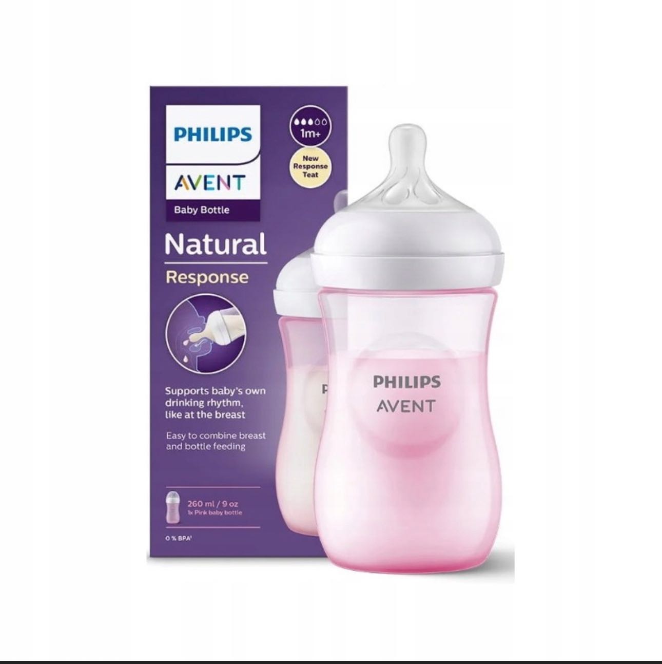 Бутылочка Philips Avent Natural Response 260 мл розовая с антиколиковой системой