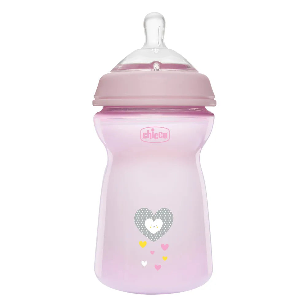 Chicco Natural Feeling bolalar butilkasi 330 ml, pushti rang, antikolik