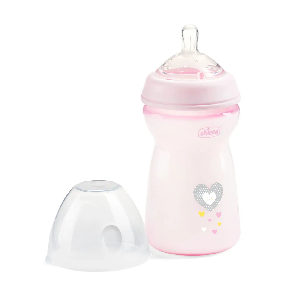 Chicco Natural Feeling bolalar butilkasi 330 ml, pushti rang, antikolik