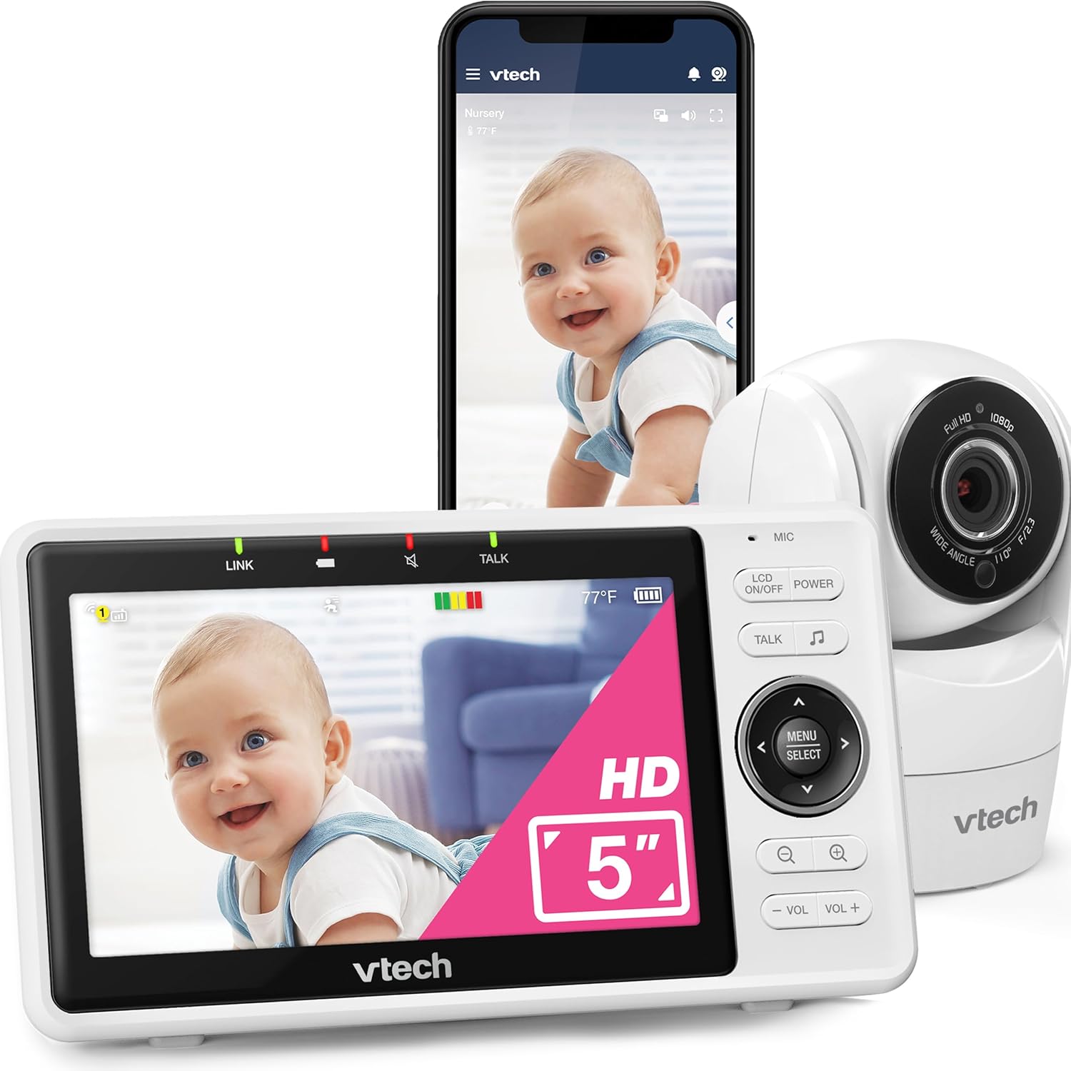 Видеоняня VTech Smart Wi-Fi 1080p с панорамированием и ночным видением