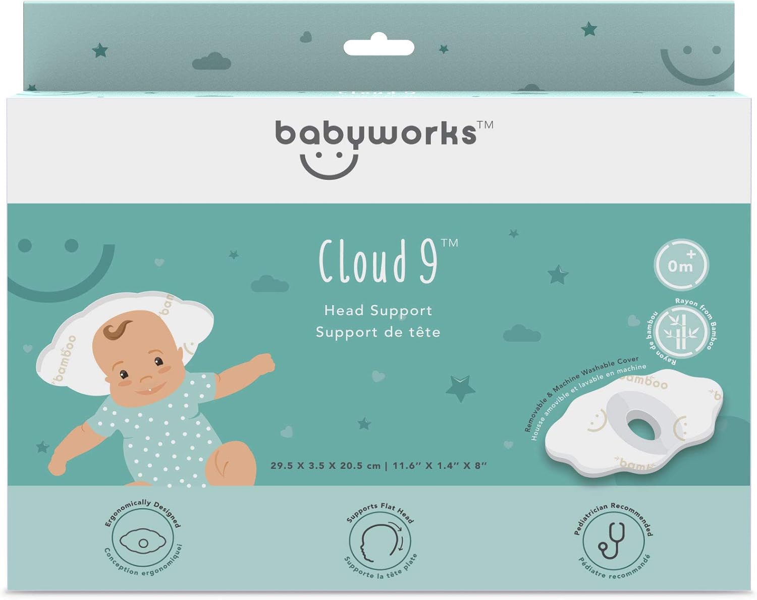 Подушка для малышей Baby Works Cloud 9 Поддержка Головки с Бамбуковой Наволочкой