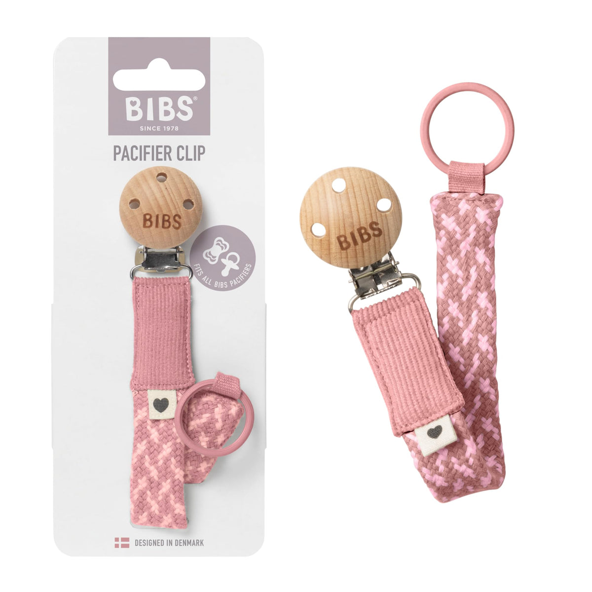 Держатель для пустышки BIBS Pacifier Clip Braided Dusty Pink плетёный