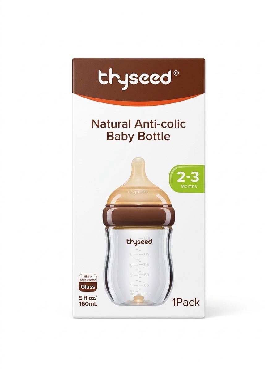 Бутылочка стеклянная Thyseed Natural Anti-colic, 160 и 240 мл, 0–6 мес
