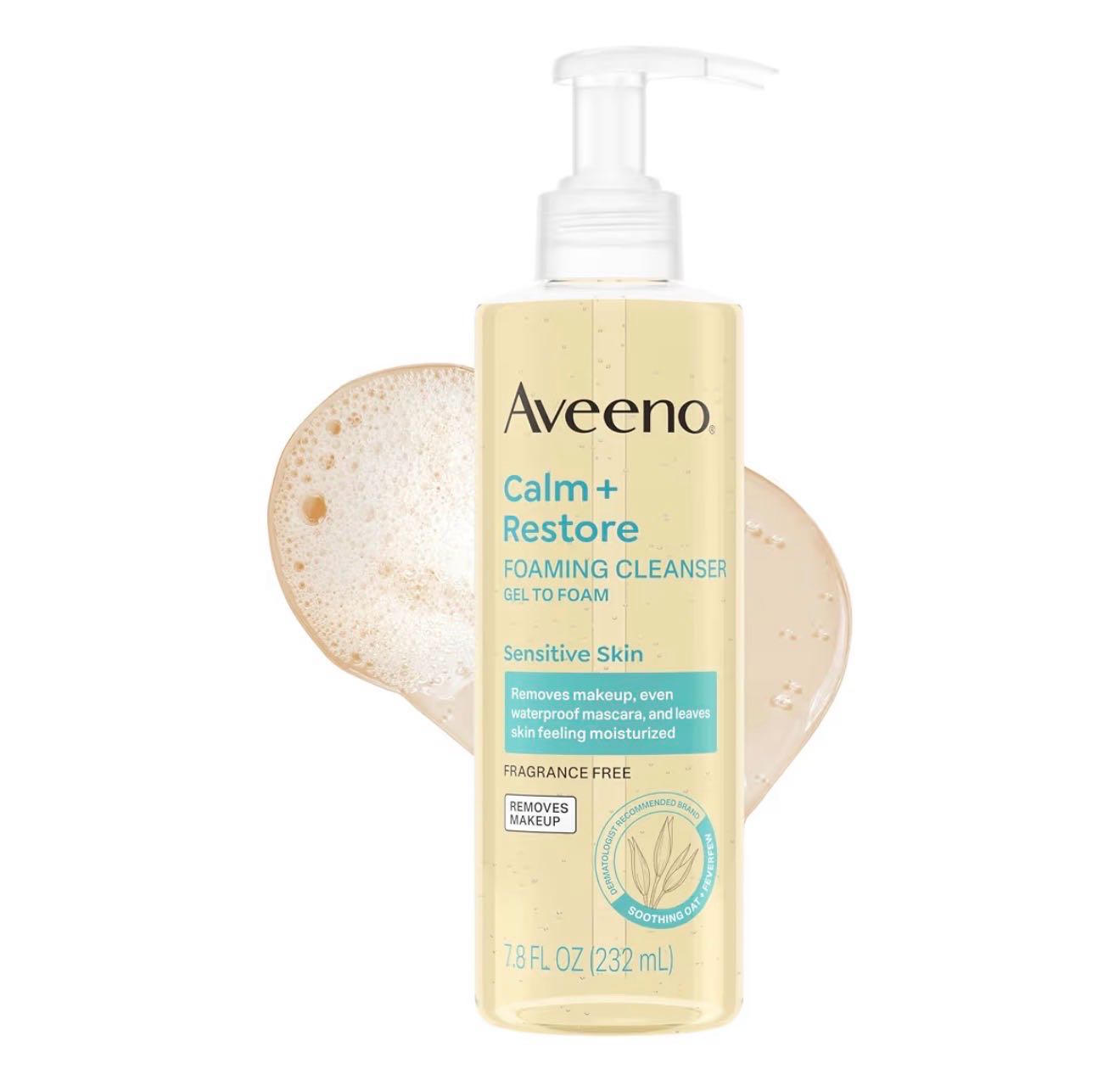Aveeno Calm + Restore Пенящееся очищающее средство, для ежедневного умывания лица Объем: 213 мл.
